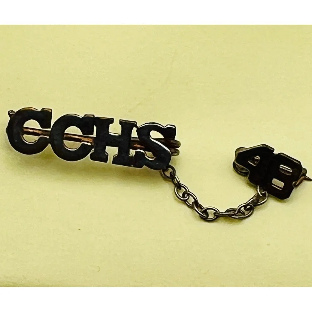 CCHS‎ High School Tie Tack Pin Chain Gold Tone Letter Vintage Mid Century 1948